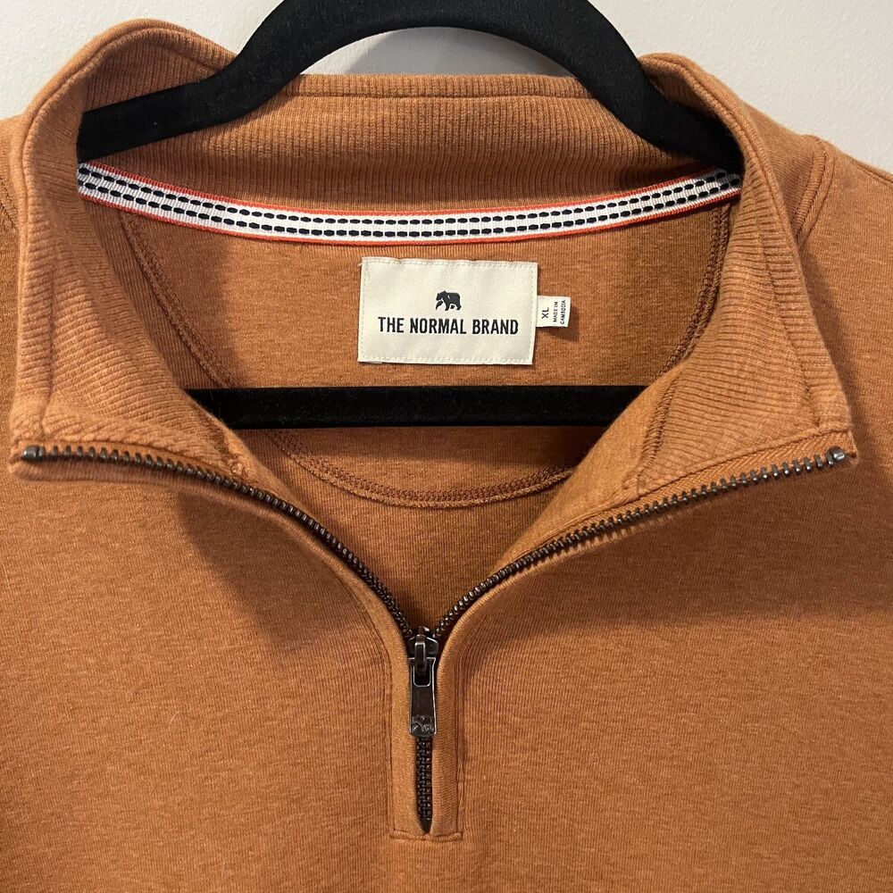 The Normal Brand Quarter Zip Pullover Size XL Orange Mock Neck Sweater